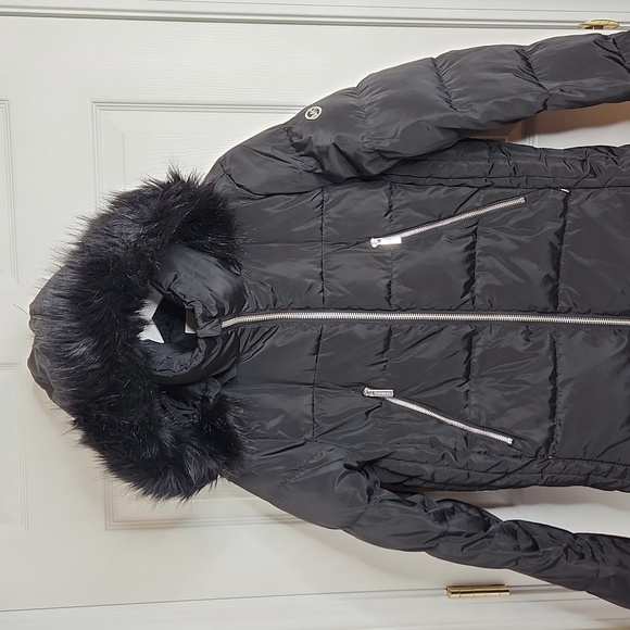 Michael Kors faux fur hooded down filled mid-length winter coat puffer black - Picture 2 of 14